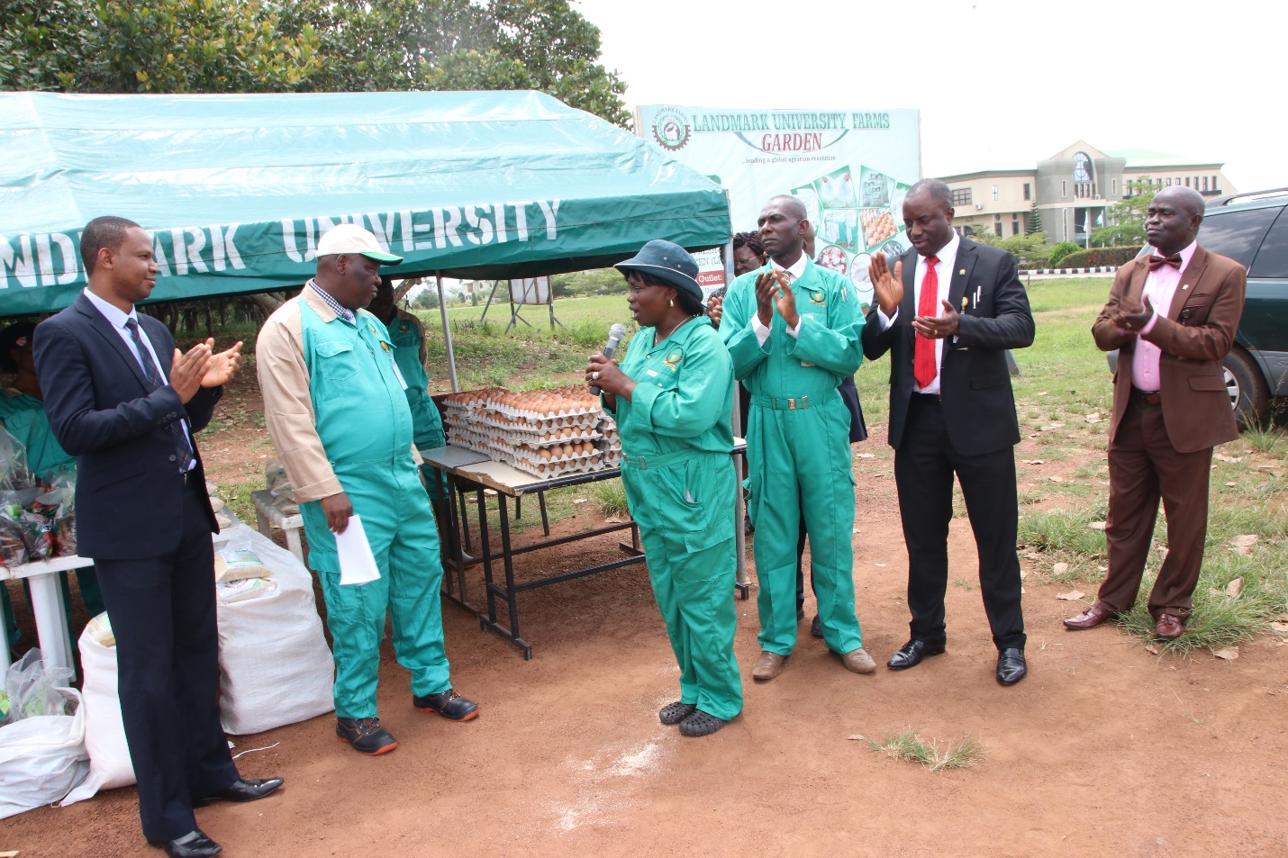 The Dean, College of Agricultural Sciences, Professor Charity Aremu welcoming the Vice-Chancellor, Professor Olayanju to the Food Fair commemorating the 2017 World Food Day
