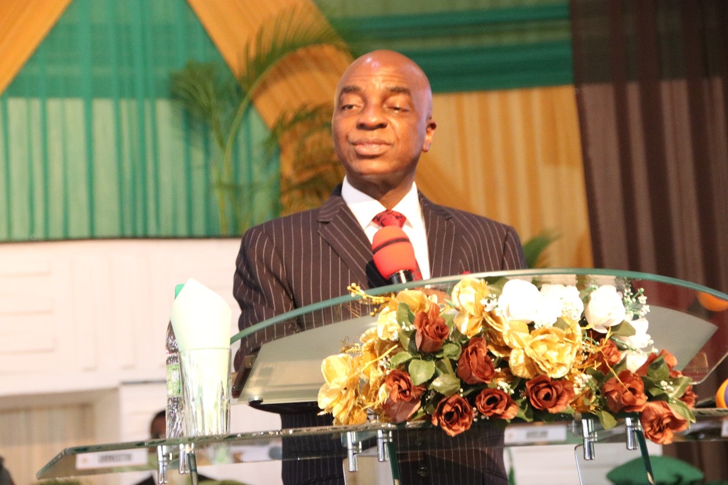 The Chancellor, Dr David Oyedepo giving his remarks at the 8th Matriculation Ceremony.