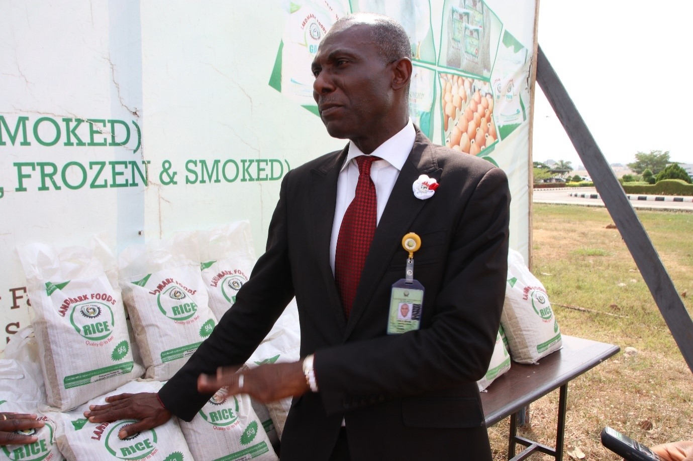 The Director of Landmark University Farms (DLUF), Dr John Izebere while speaking on the processing of the Rice during the launching