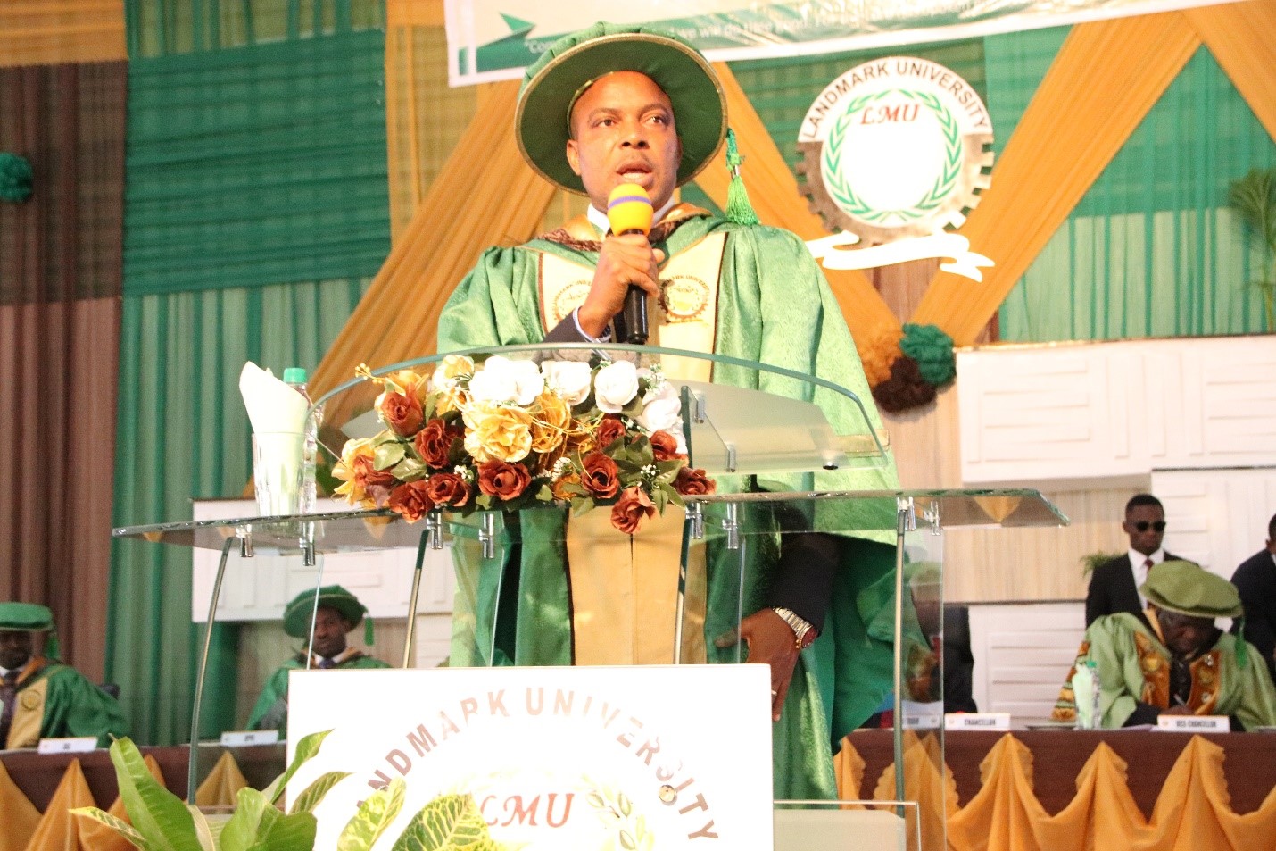 The Dean, Student Affairs, Dr Arisukwu Ogadinma, inviting a  student for a special performance at the 8th Matriculation Ceremony.