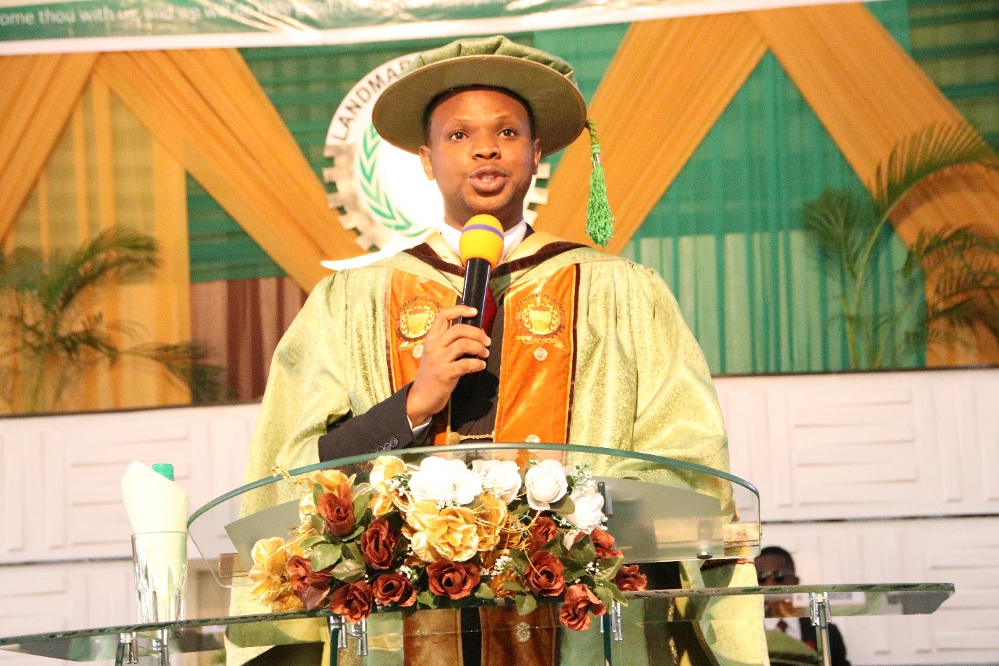 The Registrar, Dr Azubuike Ezenwoke conducting the 8th Matriculation oath-taking session.