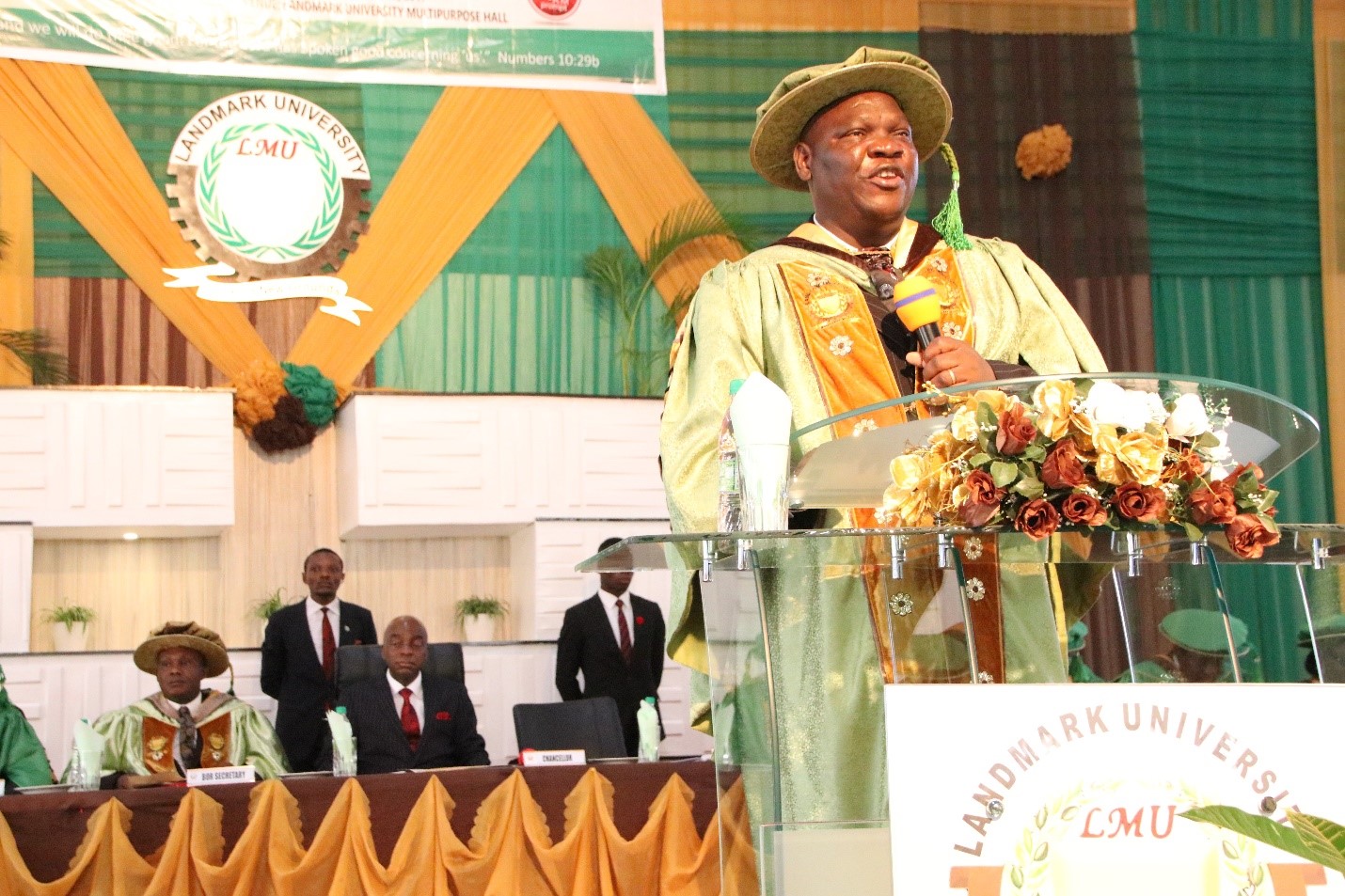 The Vice-Chancellor, Professor Adeniyi Olayanju giving his welcome address at the Matriculation Ceremony.