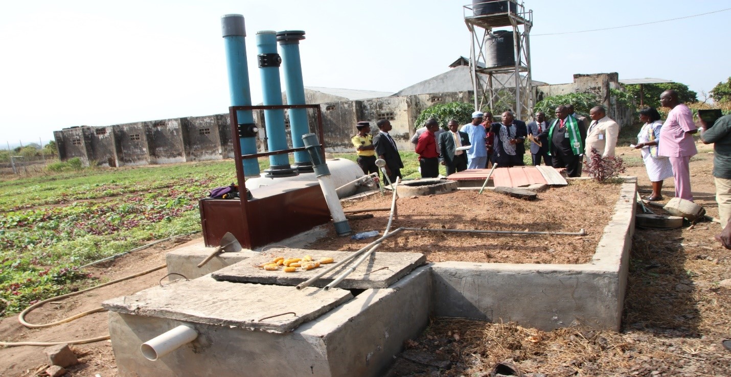 Mr Geofrey Akalonu, Manager, NIFAP, explains no waste concept operation from the poulty and fishery lines to biogas system