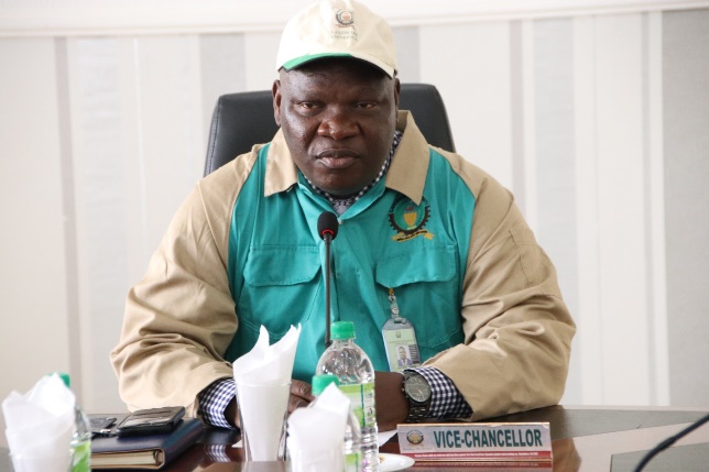 The Vice-Chancellor, Professor Adeniyi Olayanju giving his remarks during the visit